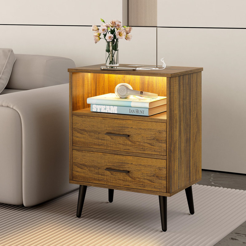 Demyra 45cm W Manufactured Wood Bedside Table, Brown