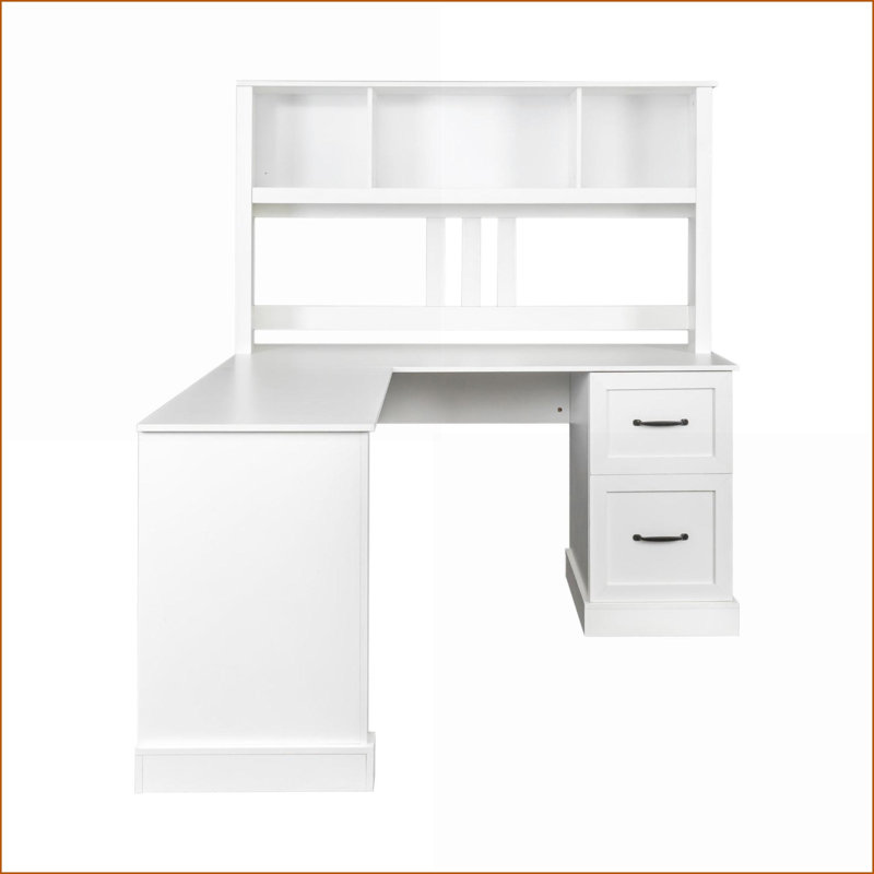 Bureau d'ordinateur avec huche, l 60 po x P 60 po x H 65 po Bureau d'ordinateur blanc antique avec rangement | Blanc | Panneau de fibres à densité moyenne