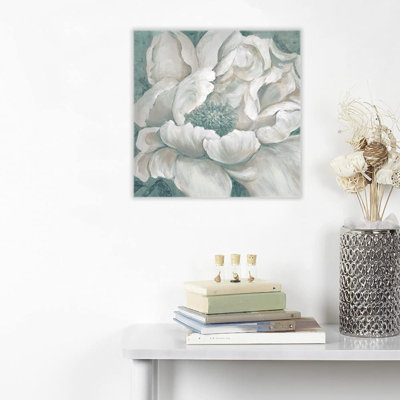 Blossom Teal White Floral Unframed Canvas Wall Art 16" X 16"