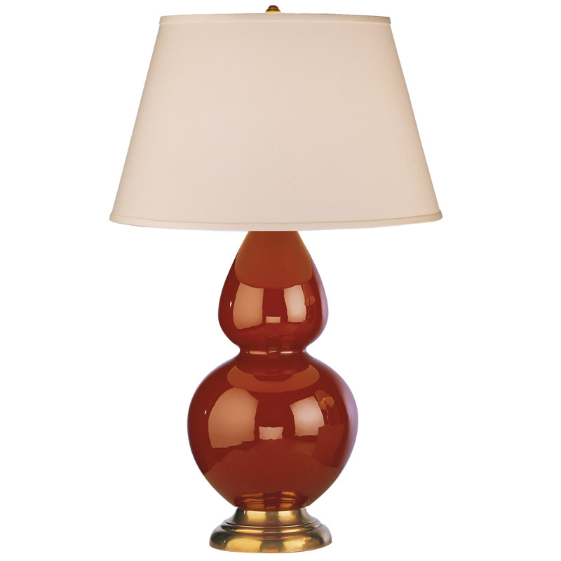 Double Gourd Ceramic Table Lamp, Ivory, Celadon/Brass