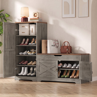 Farmhouse Entryway Shoe Cabinet With Shoe Bench