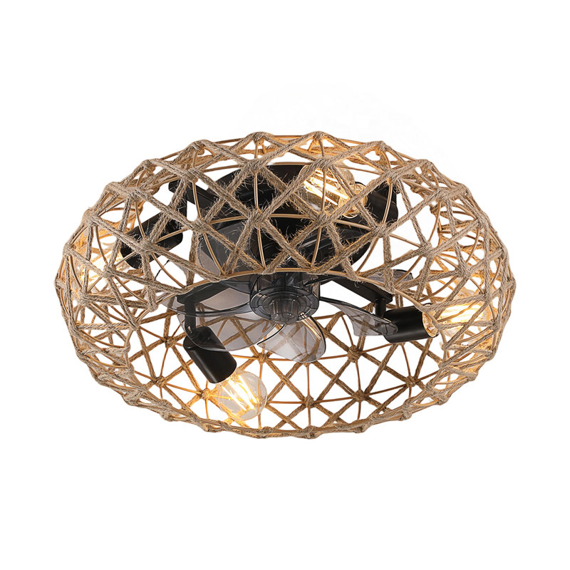 Ventilateur de corde en jute pour plafond, intensité variable, 7 pales, moteur à courant continu réversible