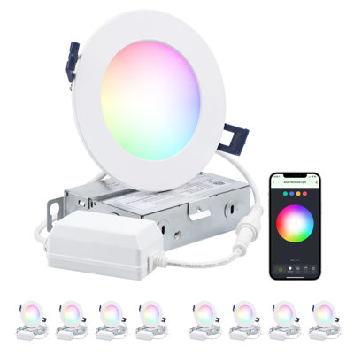 Luminaire encastré intelligent 4 pouces à DEL Rgbcw Wi-fi avec boîtier en J, application et commande vocale, compatible avec Alexa / Google
