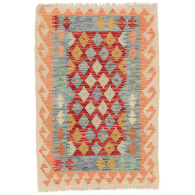 Rectangle 60 cm x 90 cm Geometric Wool Hand Woven Kilim Area Rug