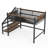 Queen Size Metal Loft Bed with Storage Stairs, Shelves & Bookshelf, Bedroom, Guest, Dorms, Black-1881337792