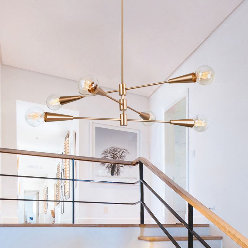Lustre moderne 6 lumières dorées 6 lumières réglables pour l'intérieur