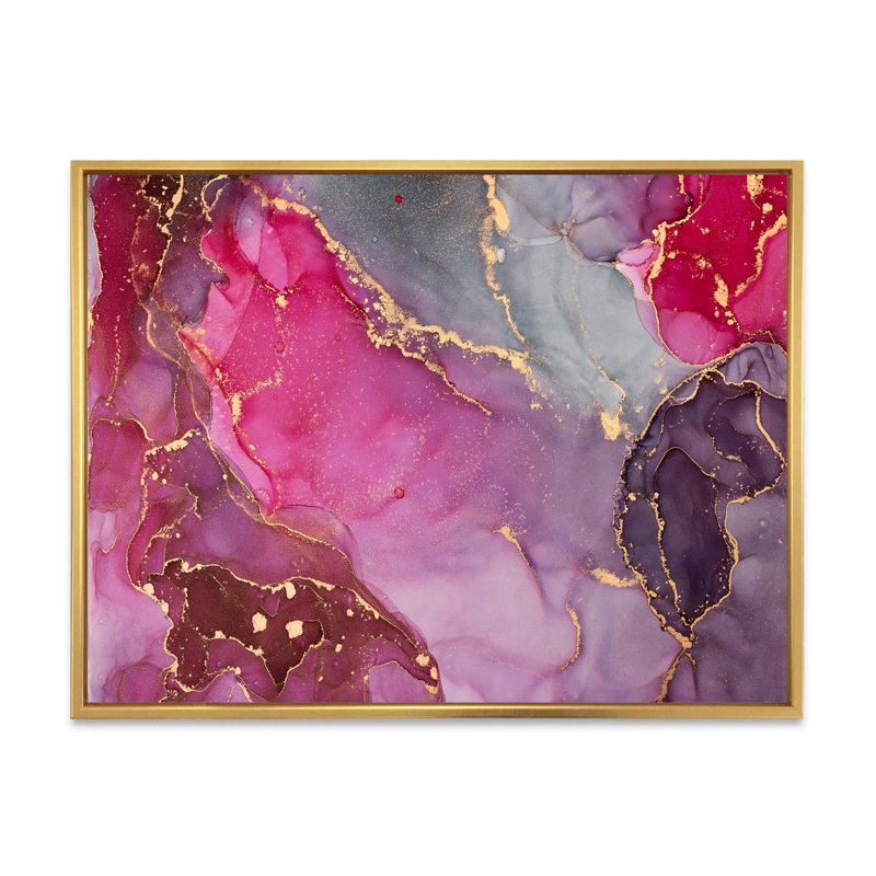 «Mauve et gris», art fluide abstrait sur toile, H 30 po x l 40 po x P 1,5 po, Cadre flottant doré