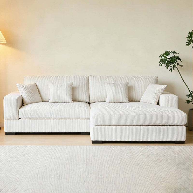 108" Reversible L-Shaped Couches With Deep Seat, Beige