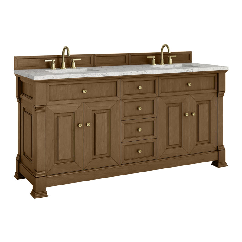 Brookfield 72'' W Double Vanity, Eternal Jasmine Pearl, Honey Oak