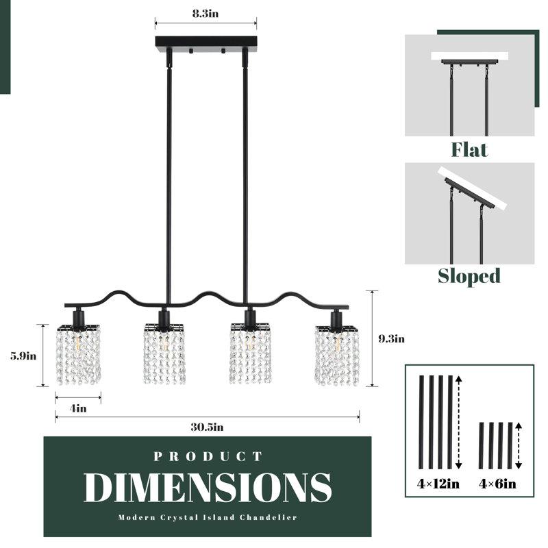 Luminaire suspendu pour îlot de cuisine noir mat à 4 lumières Gorontalo