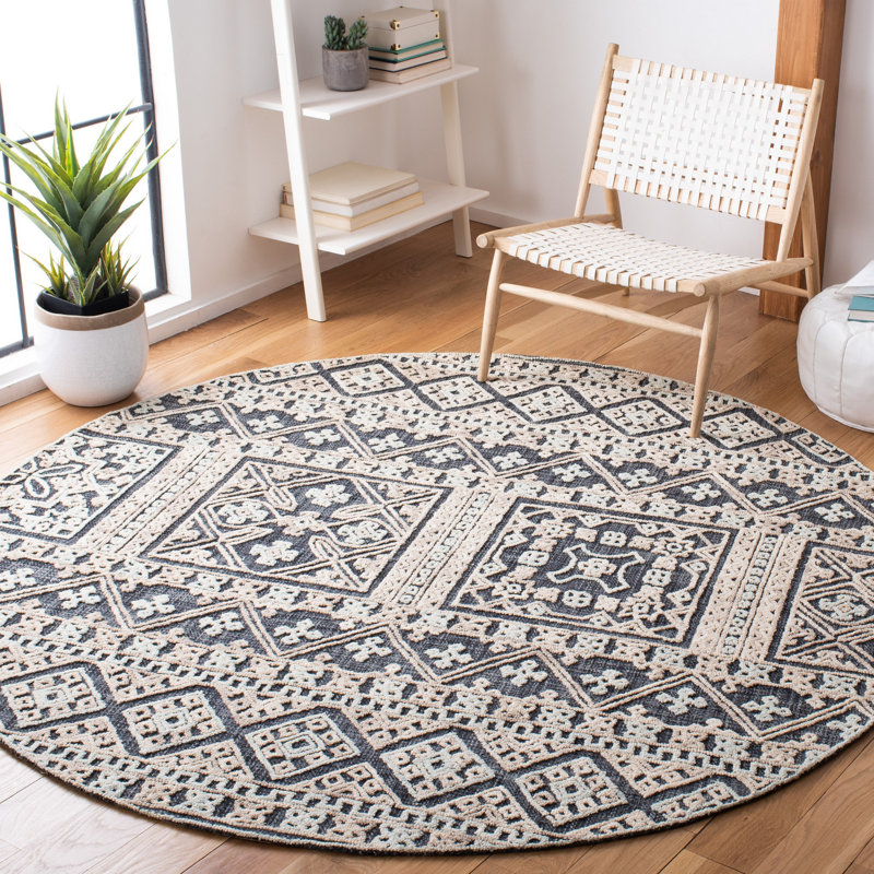 Hand Tufted Wool/Cotton Southwestern Rug in Beige/Gray, Round 7'