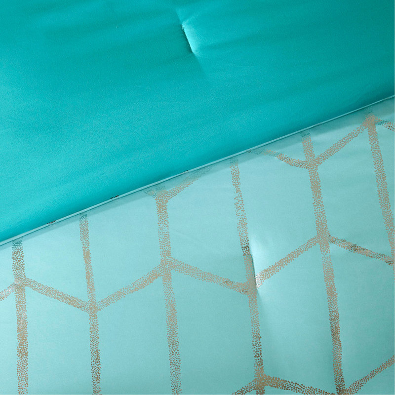 Ensemble d'édredon imprimé métallique, Twin Comforter + 3 Additional Pieces, Aqua/Silver