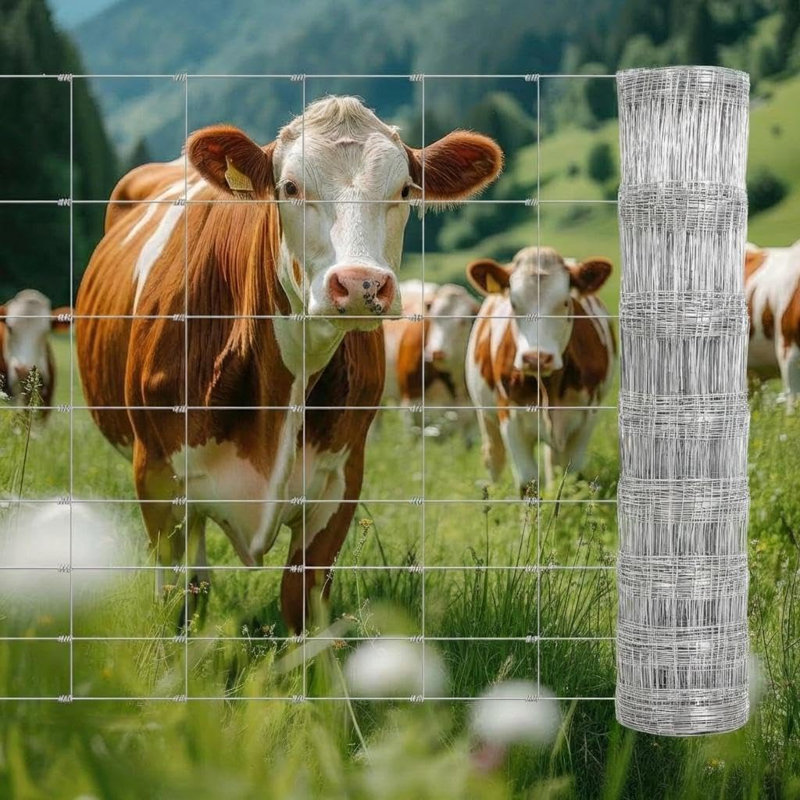 Clôture agricole galvanisée de 1,5 m x 50 m, grillage à bétail tissé robuste, nœuds fixes résistant à la rouille