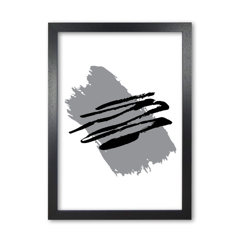 Grey Jaggered Paint Brush Abstract - Print, Black Grain Frame, 30 cm H x 21 cm W x 5 cm D