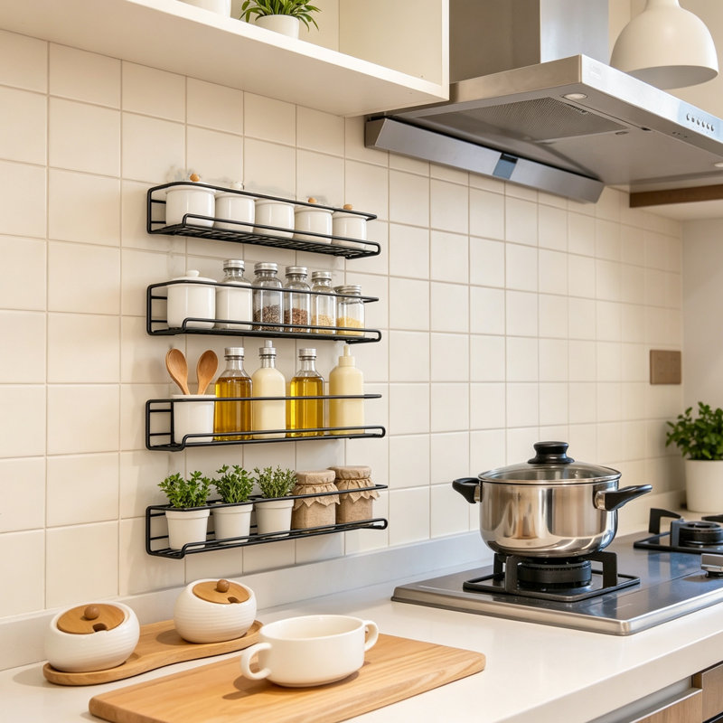 4-Tier Wall Mounted Spice Rack Organizer for Kitchen Storage