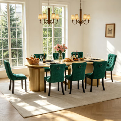 Oval Dining Table Set, 47"-118" Extendable Kitchen Table with Upholstered Dining Chairs,  Rustic Expandable Table with Fluted Storage Base, Extra Larg