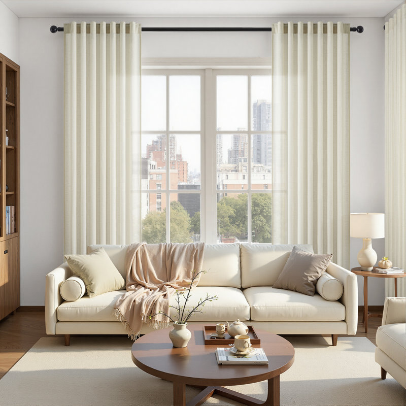Dennan Light-Filtering Curtain with Back Tab Hooks, 52" W x 84" L, IvoryBeige