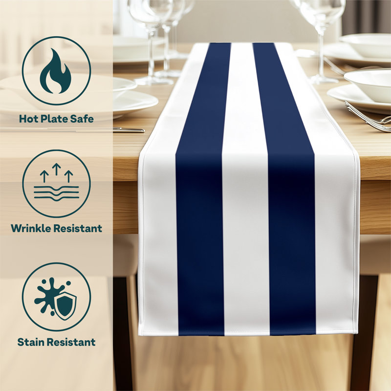 Navy Striped Table Runner 108" x 14", 108" L x 14" W, Navy