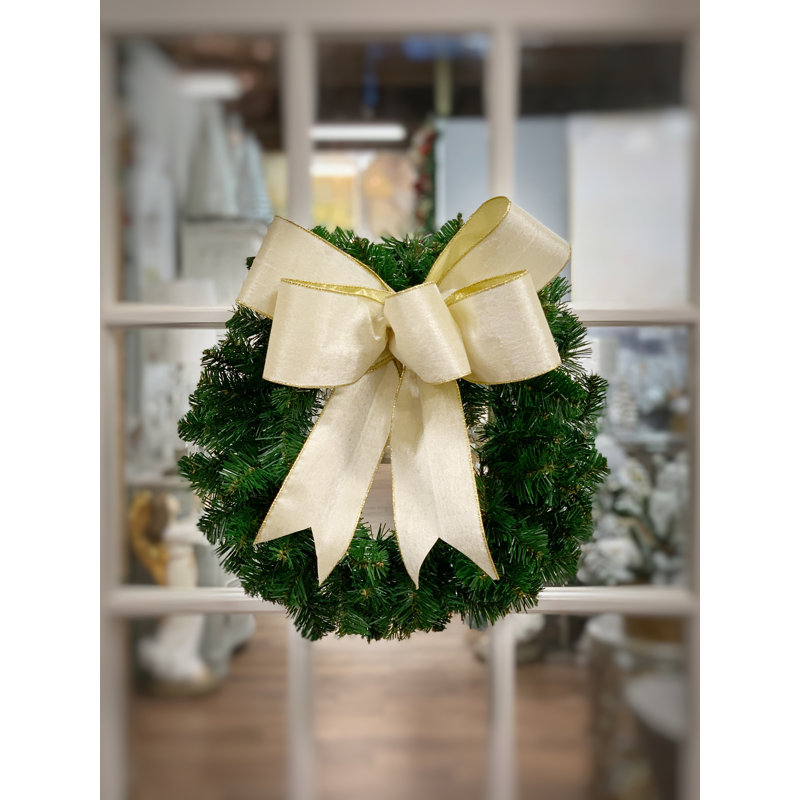 Couronne Racine Evergreen avec grand nœud en velours crème