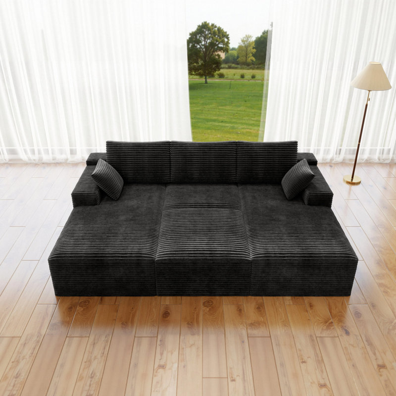 Siège de canapé modulaire 98,4 * 68,9 po, canapé rembourré et compressé pour le salon, la chambre à coucher, l’appartement, aucun assemblage requis, combinaison gratuite pour 4 PC, tissu en velours côtelé moelleux