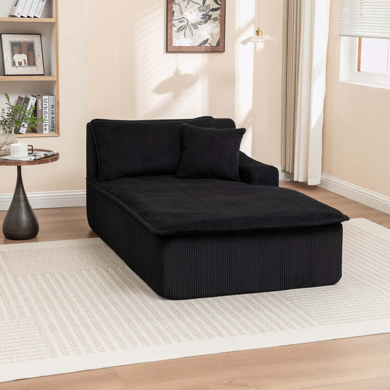 Chaise longue avec accoudoirs avec coussin, Orienté à droite, Noir