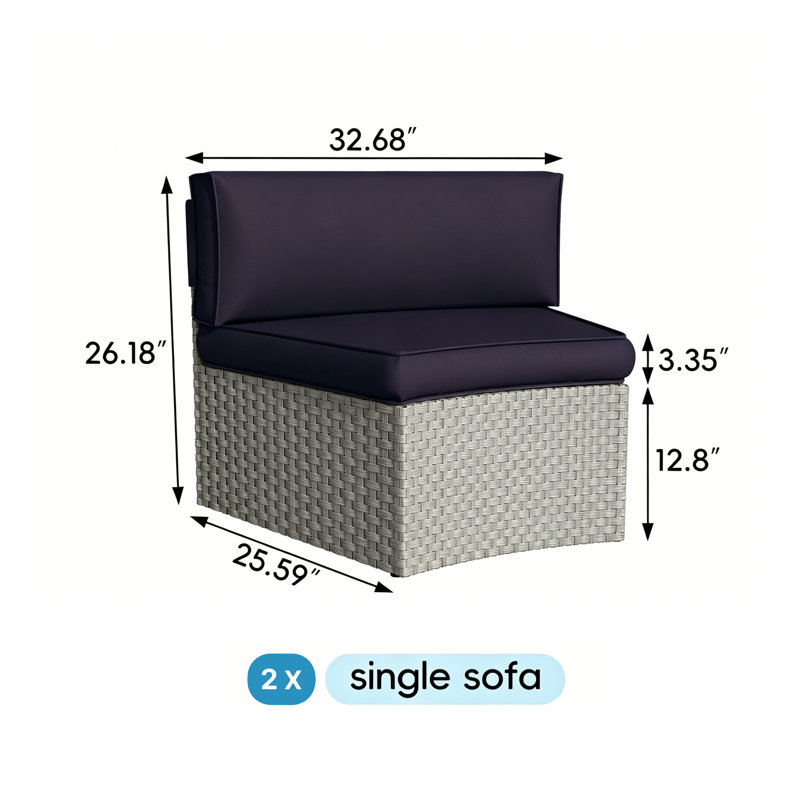 Bozman Fully Assembled Curved Patio Sofa, Navy