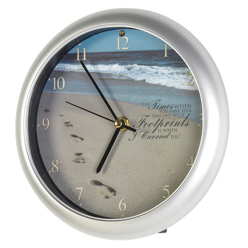 Horloge de table analogique analogique en acrylique argent / bleu clair / brun clair