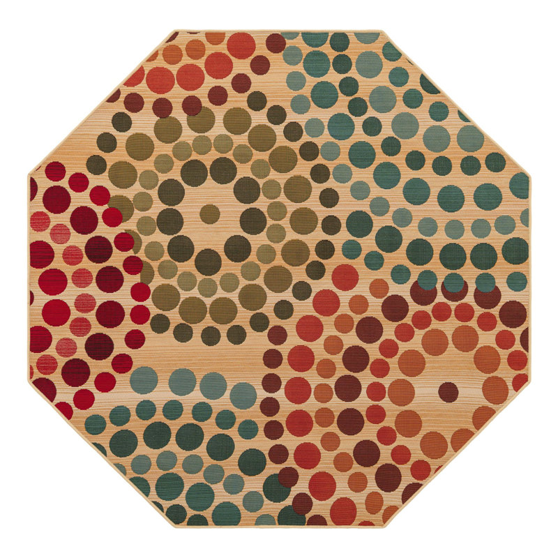 Deweese Geometric Green/Beige/Red/Turquoise Indoor / Outdoor Area Rug, Octagon 4'1" x 4'1"
