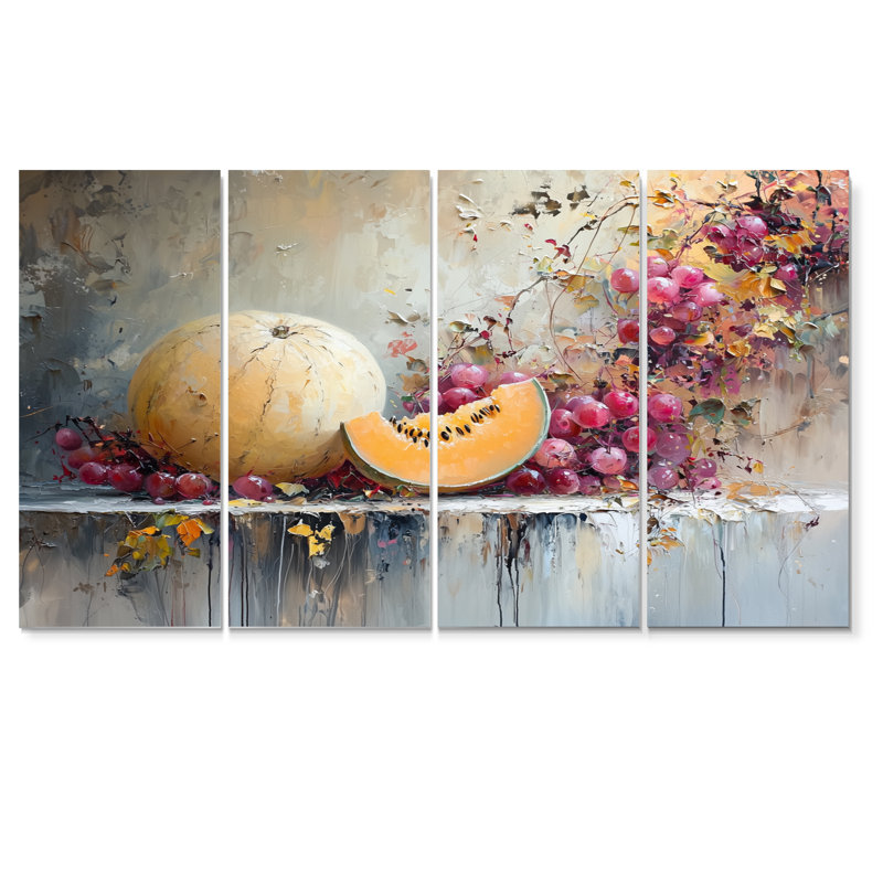 Melon dans les tons orange et rose - Ensemble de décoration murale Melon, H 32 po x l 64 po