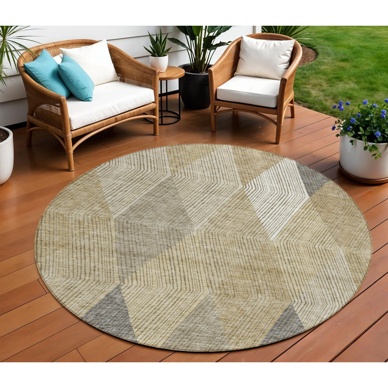 Tapis d'intérieur rond lavable taupe et ivoire 8 pi