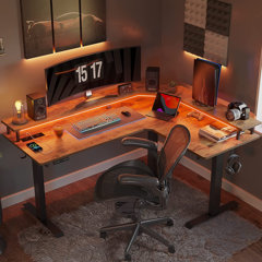 38.9 Corner Desk, Small Computer Desk with Hutch & LED Lights, Triangle  Corner Computer Desk with Keyboard Tray, Storage Bag, and Headphone Hook  for Small Space, Small Office Desk, Rustic Brown 