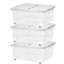 Wham 30L Plastic Storage Box with Wheels and Folding Lid Pack of 3 Clear/Cool Grey