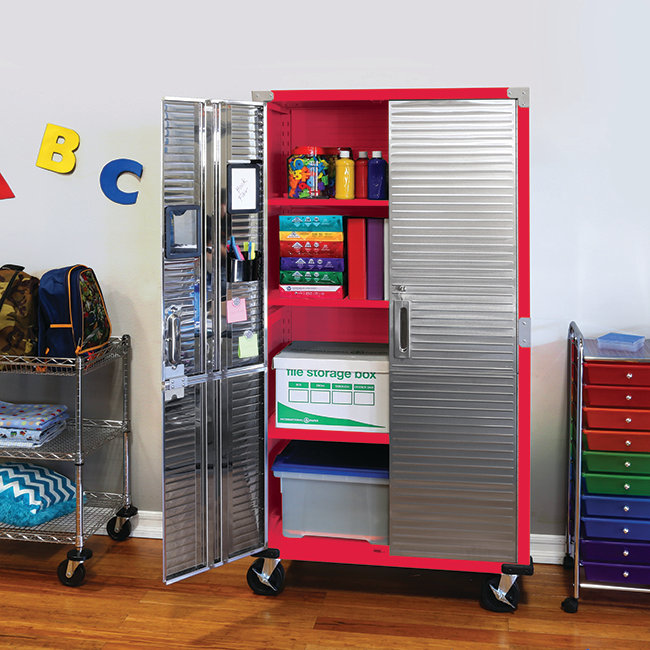 Red Steel Lockable Office Cabinet with Adjustable Shelving