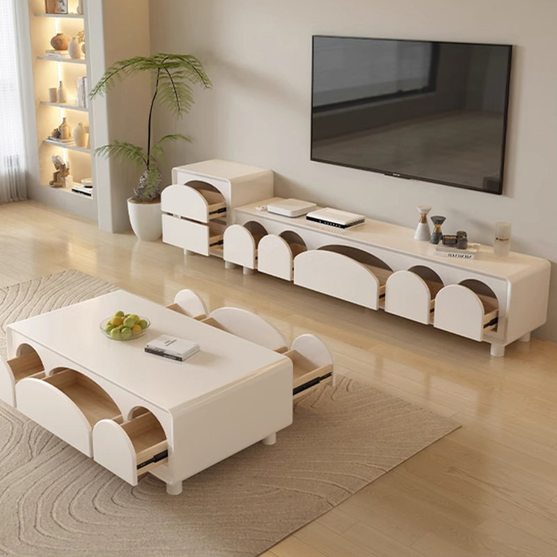 Meuble télé et table basse moderne et simple, Crème, crème