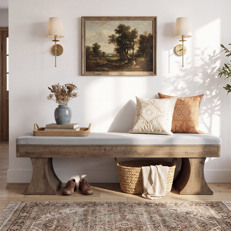 Banc rembourré de 160 cm (63 po), banc en bois pour chambre, entrée, couloir