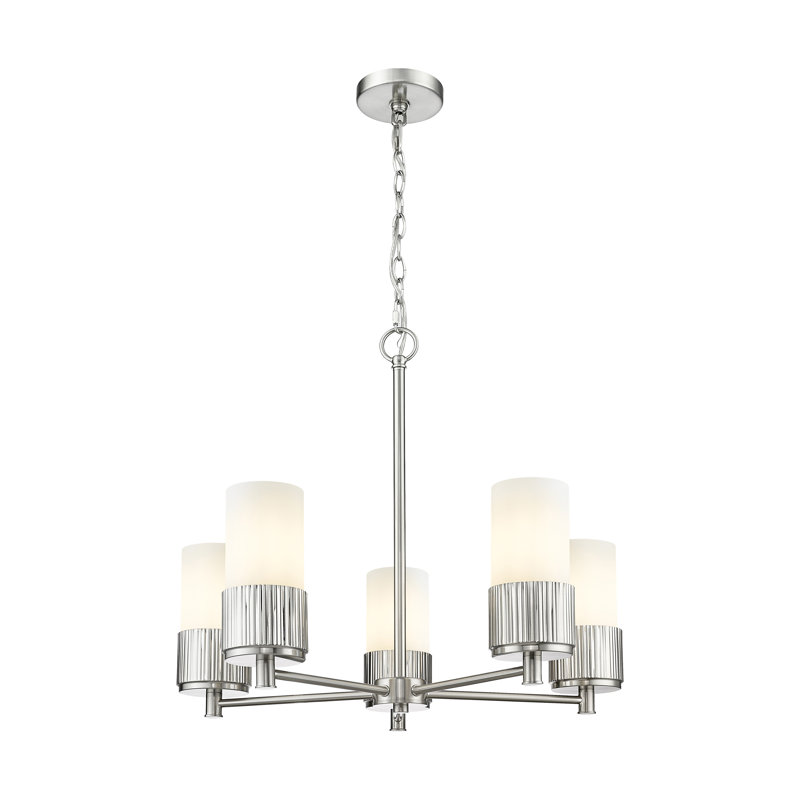 Lustre suspendu 5 lumières Bolivar, Blanc mat, Nickel satiné