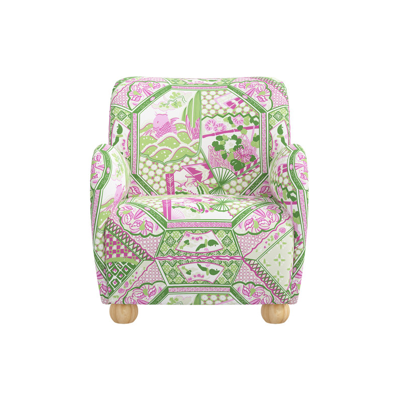 Fauteuil Portland Portland, Mélange de lin vert / rose / mélange de coton