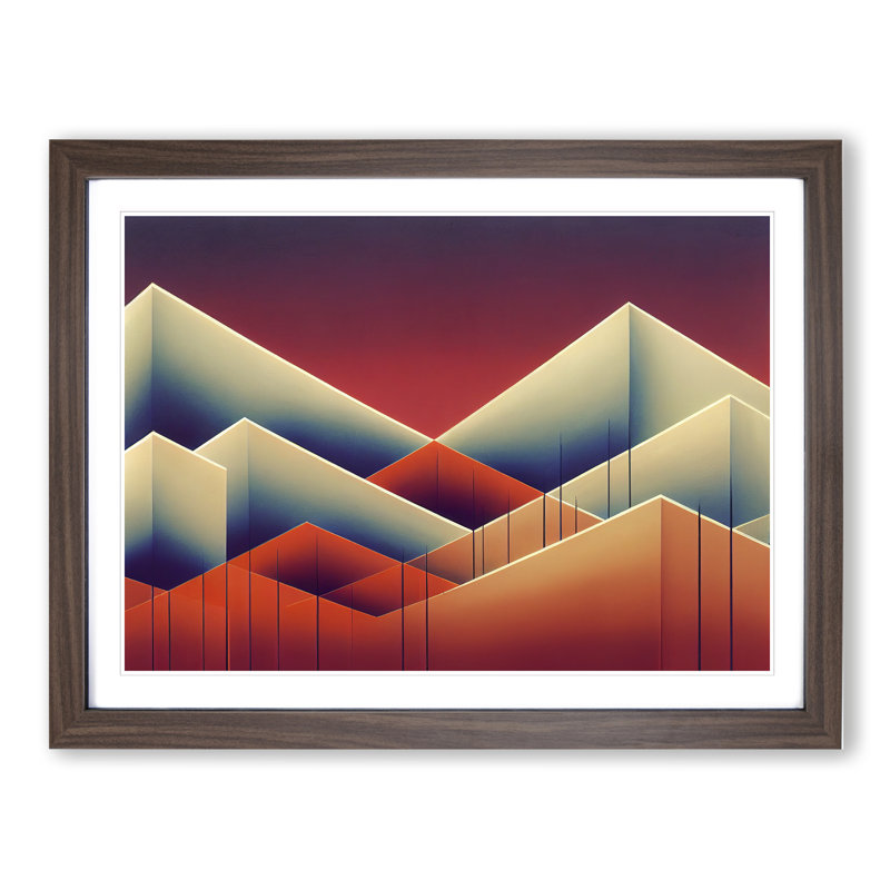 Hewarming Abstract Mountains 1 Piece Single Picture Frame Wall Art, 25cm H x 34cm W x 2cm D, Walnut