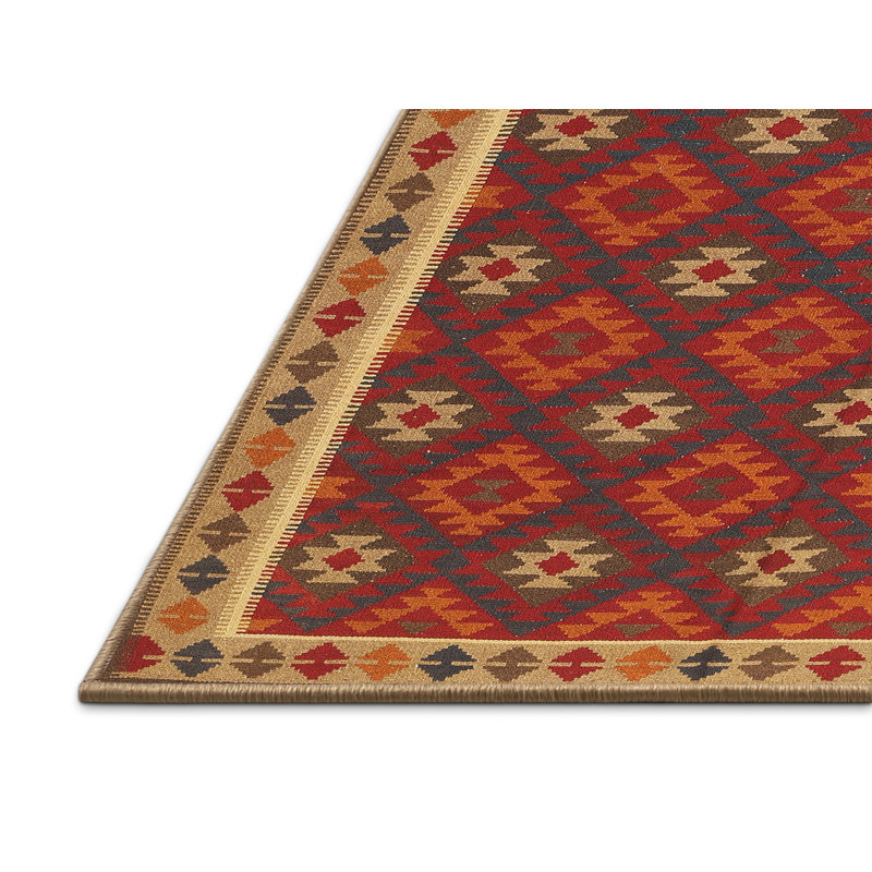 Tapis contemporain rouge / brun, Rectangle 5 pi x 7 pi