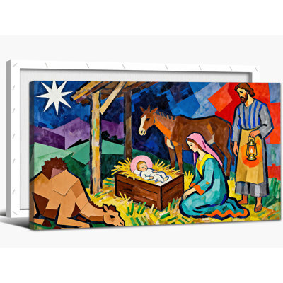 Large Nativity Wall Art - O Holy Night Nativity Pictures Wall Decor, Christmas Nativity Scene Canvas Wall Art, Religious Christian Artwork, Nativity Painting Prints for Home Decor Frame Wrapped Canvas, 24×48 inches