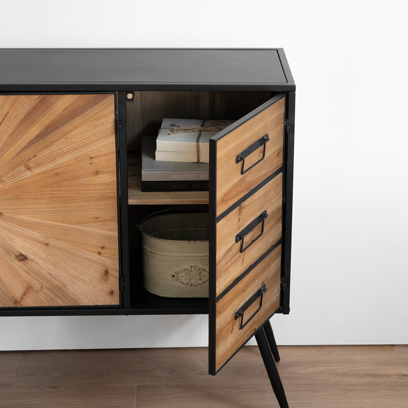 Armoire de rangement industrielle de 43,3 po de largeur, buffet Mid-Century pour salon, salle à manger, entrée, parquet rayonnant
