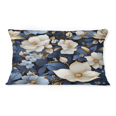 Blanc blanc bleu nuit Floral Elegance I - coussin à imprimé floral