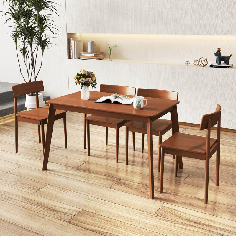 Ensemble de table de salle à manger 5 pièces et 4 chaises avec structure en bois d'hévéa