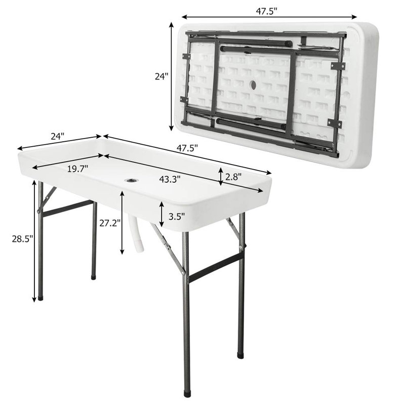 Portable Party 4 FT. Folding Ice Cooler Table with Removable Matching Skirt and Drain Hose, White