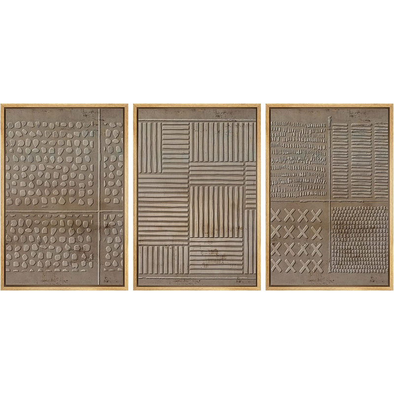 «Geometric Line No Texture Print», impression sur toile encadrée abstraite à 3 coups de peinture brune, H 36 po x l 72 po