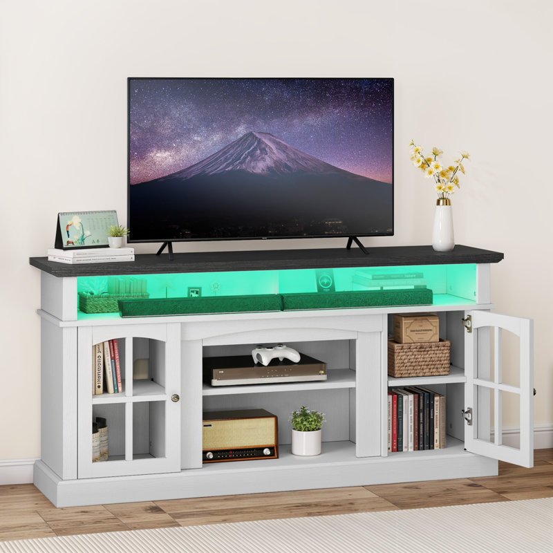 65" Modern Contemporary Multifunction Media Centre Side Cabinet with Power Outlet, Black/White