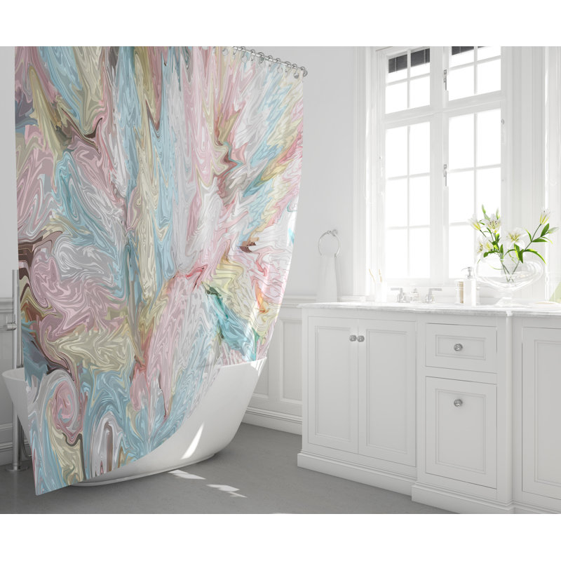 Rideau de douche simple abstrait, H 93 po x l 70 po, Motif floral rouge et rose