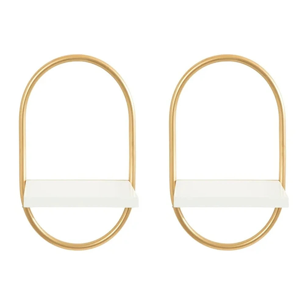 Carlile 2 Piece Oval Bracket Shelf, White/Gold, Gold