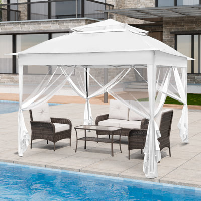 11 pi. L 11 pi. D Pavillon de jardin d'extérieur en acier à toit souple avec filet