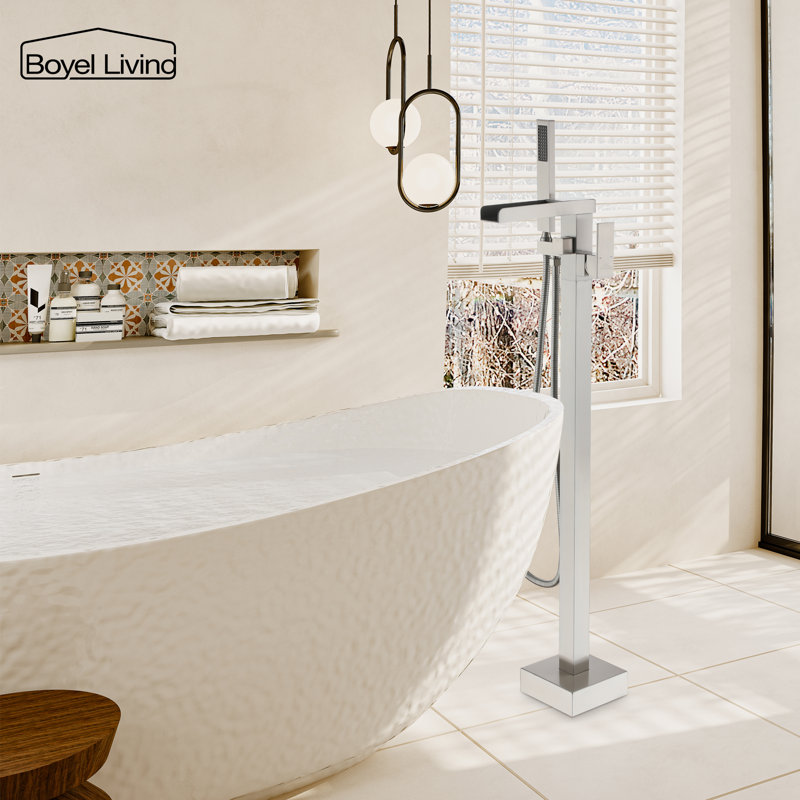 Brushed Nickel Modern Freestanding Tub Faucet with Hand Shower